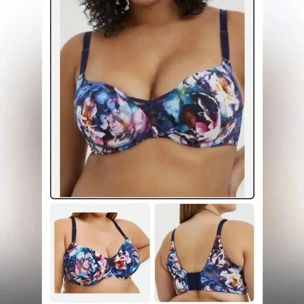 Torrid Floral In Galaxy 360 Back‎ Smoothing Push Up Plunge XO Bra Size 40D